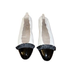 AGL Cream Black Toe Cap with Fringe Ballet Flats  Size 8.5